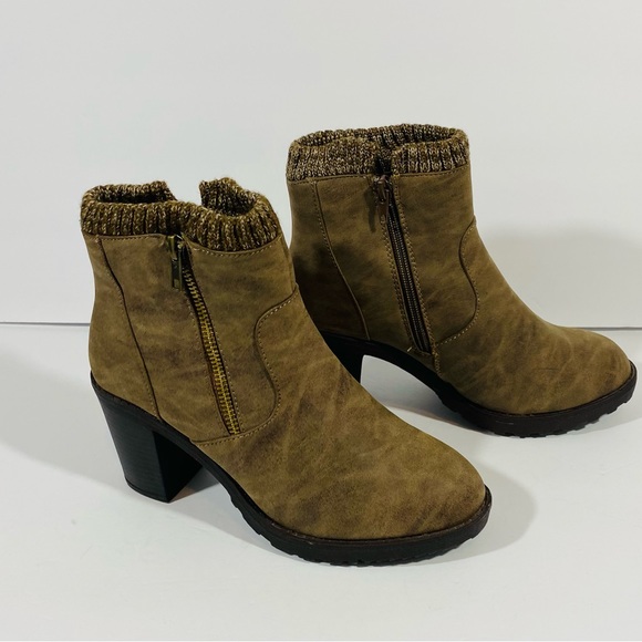 Twisted Booties Womens Size 7 Brown Shade Ankle Boots Side Zip Knit Edge Heel - Picture 2 of 11